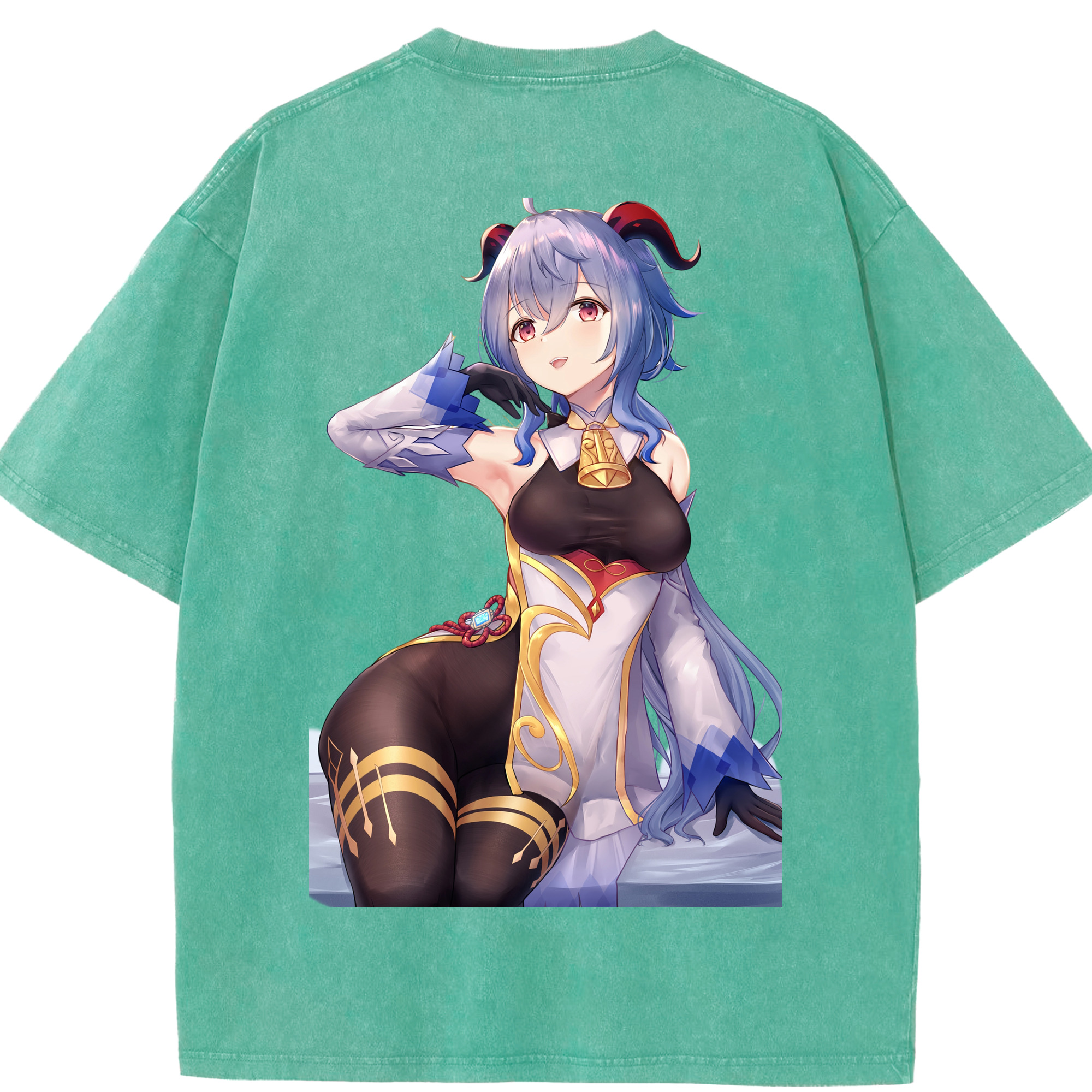 げんし神 甘雨 かんう genshin Ganyu 綿100% ヴィンテージ風 半袖Tシャツ（背面プリント）